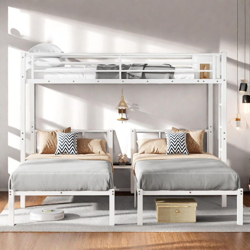 Twin Over Twin & Twin Bunk Beds For 3, Twin XL Over Twin & Twin Bunk Bed Metal Triple Bunk Bed, White