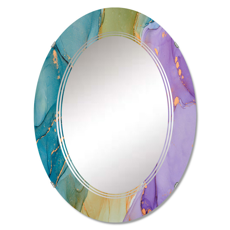 Miroir mural moderne bleu et mauve liquide, 36 po x 24 po