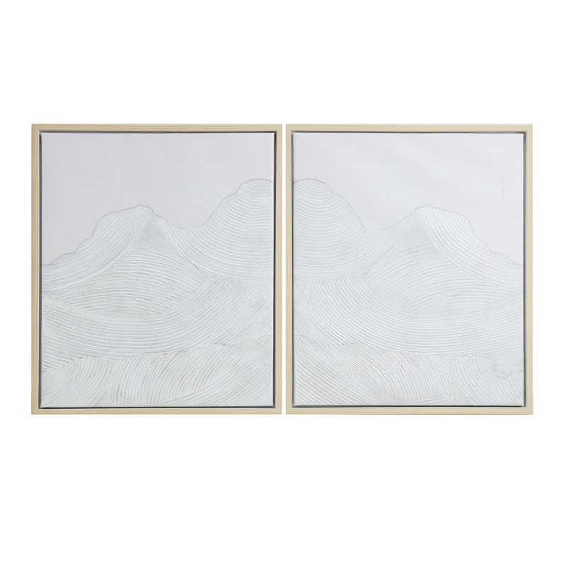 Ivory Hand Embellished Abstract Canvas Wall Art Set with Natural Wood Frame