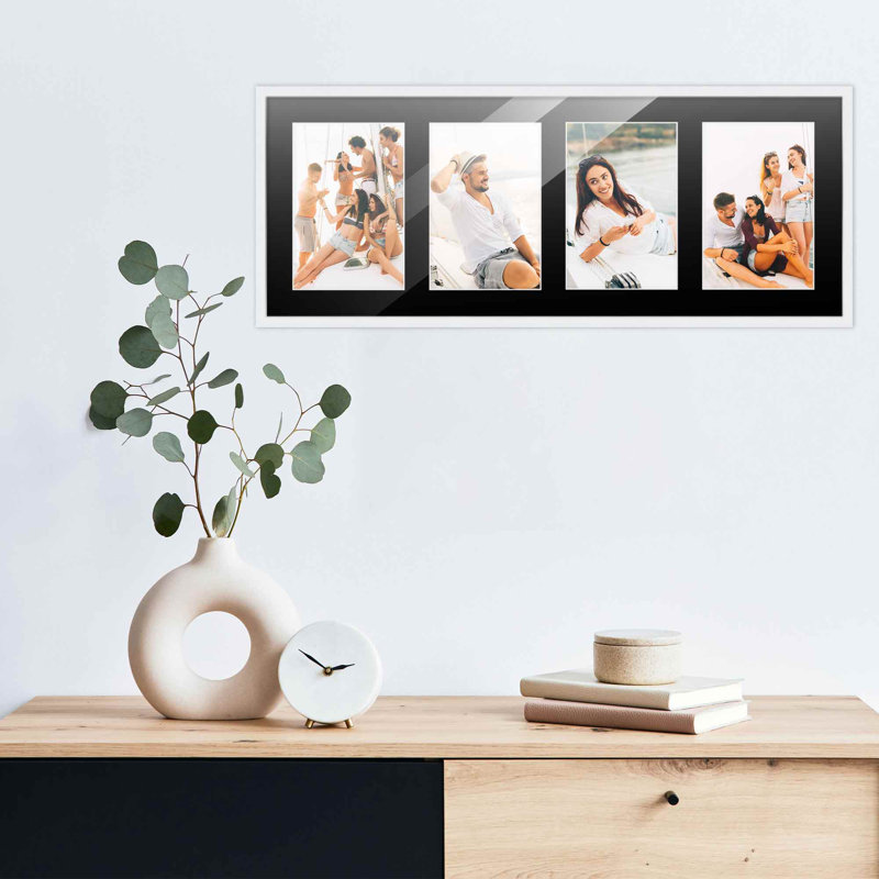 Cadre en bois, 4 po x 6 po, 7,5 po x 19 po, Blanc / noir