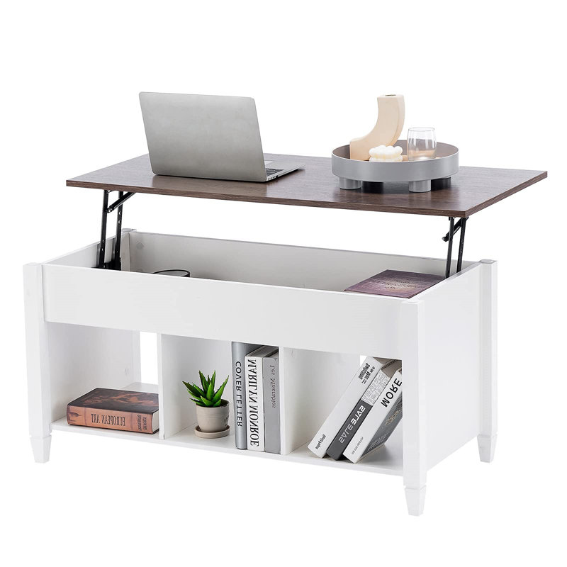 Table basse, table basse à plateau relevable avec tablette de rangement