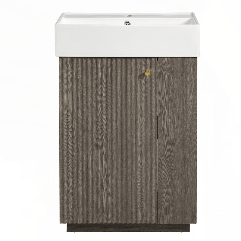 Meuble-lavabo compact avec lavabo double en céramique de qualité supérieure pour petits espaces, Gris foncé
