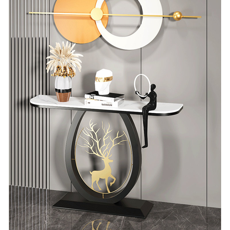 Table de salle à manger décorative moderne en pierre, H 31,5 po x l 39,37 po x P 11,81 po, Blanc/Noir, Noir