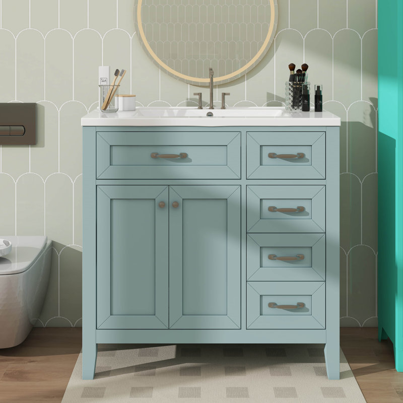 Meuble-lavabo simple 36 po avec tiroirs pratiques, Vert