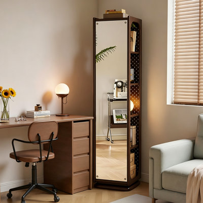 Miroir rectangulaire en verre 66,93 "avec cadre en bois d'hévéa brun et miroir