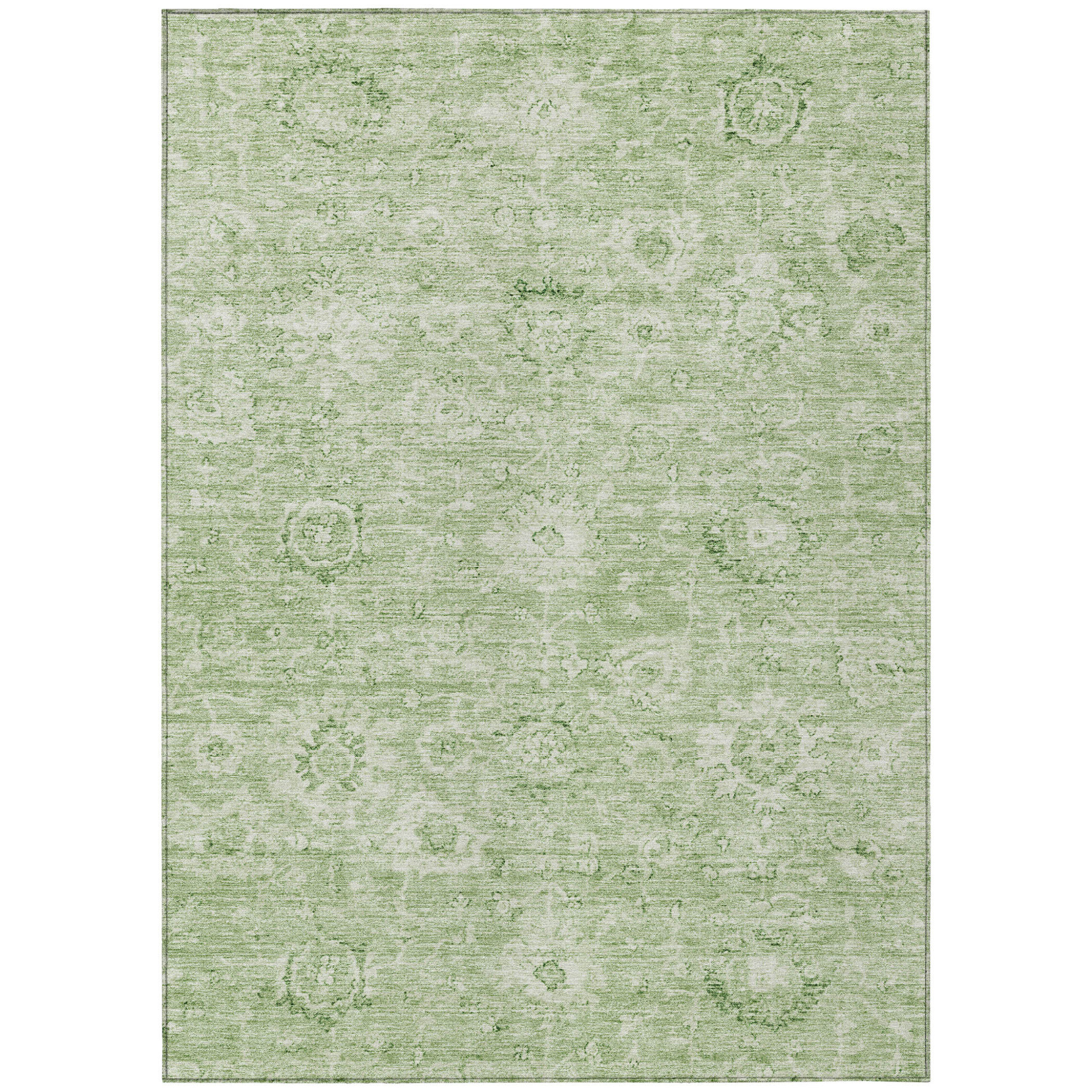 HomeRoots 8' X 10' Artichoke Green And Ivory Damask Washable Indoor ...