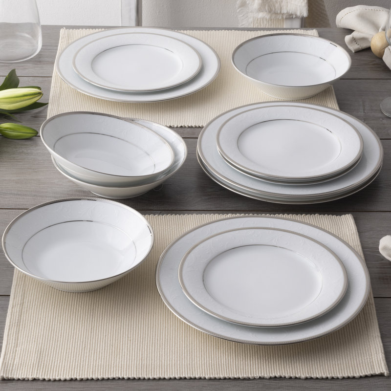Service de vaisselle 12 pièces Noritake Regina Platinum, service pour 4