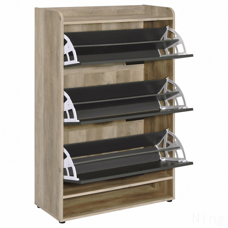 3-Tier Engineered Wood Shoe Storage Cabinet, Gray