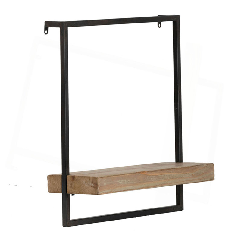 Tablette murale Yin 18 po, cadre industriel rectangulaire, bois noir fer brun