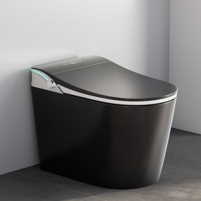 Yingze Smart Toilet with Bidet & Foot Sensor Flush – Tankless Heated Seat, Instant Warm Water, Auto Open/Close Lid, ADA Height, Modern One-Piece Toilet with Dryer & Night Light，Black