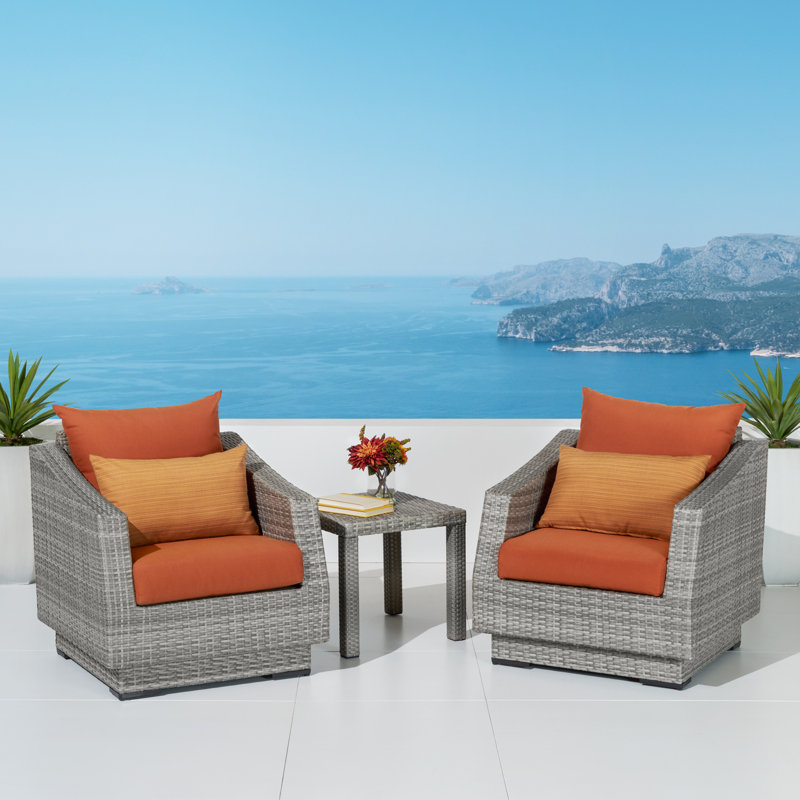 Fionnula 3 Piece Rattan Seating Group With Sunbrella Cushion Covers, Canvas Regatta