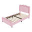 Twin Size Upholstered Platform Bed with Curved Adjustable Headboard & LED Light Strips,Pink-910360257-910360258