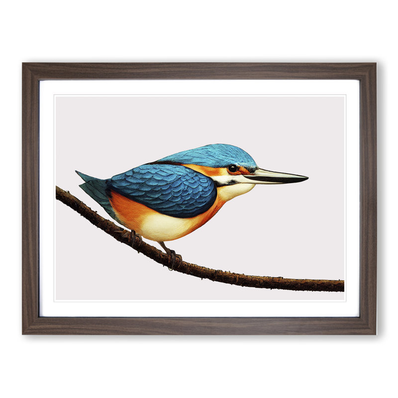 Dreamy Kingfisher Bird 1 Piece Single Picture Frame Painting, 46cm H x 64cm W x 2cm D, Walnut