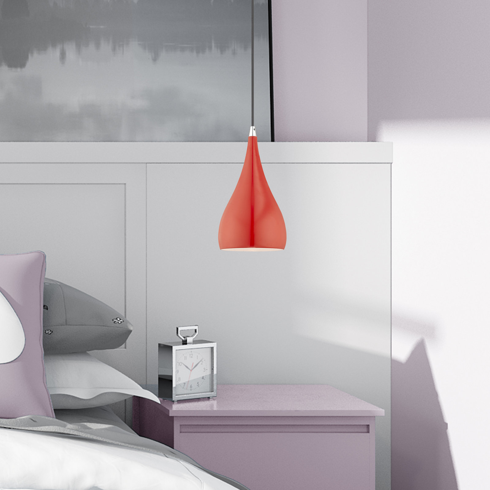 Schultz Single Light Metal Dimmable Pendant, Shiny Red