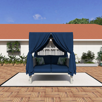 Outdoor Patio Sunbed With Curtains