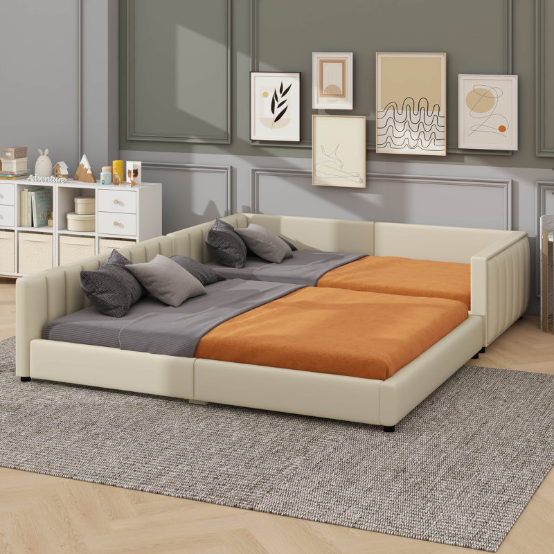 Lit plateforme grand et simple TG, Beige