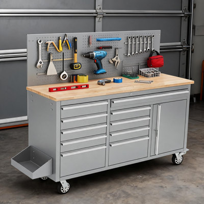 Garage Workbench, with 10 Drawers and Rolling, up to 1675 LBS