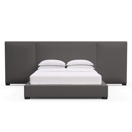 Upholstered Bed, Box Weave Linen Black Jack, Weathered, Twin