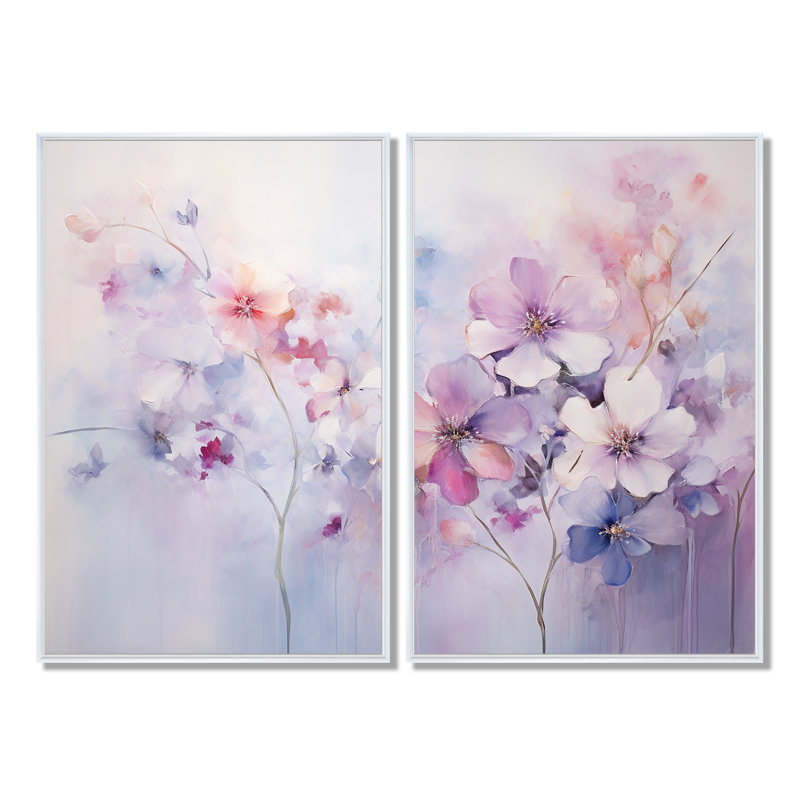 "Mauve", art mural moderne mauve 2 pièces, H 36 po x l 48 po, Reproduction encadrée sans passe-partout, Blanc