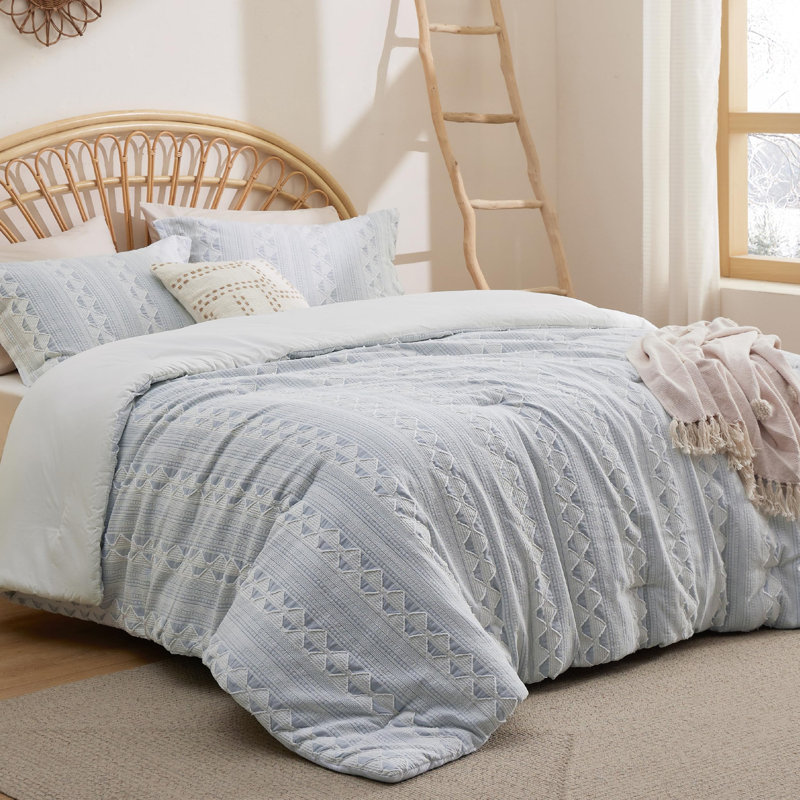 Bedsure Waffle Weave Comforter Set  Everglade Geo Bed Set, King Comforter + 2 Shams