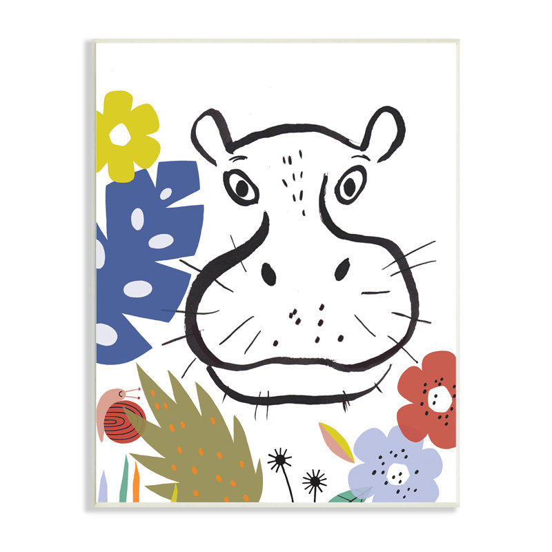 «Hippopotamus Botanical Jungle», dessin de safari, art mural surdimensionné par Abi Hall, H 10 po x l 15 po, Plaque murale