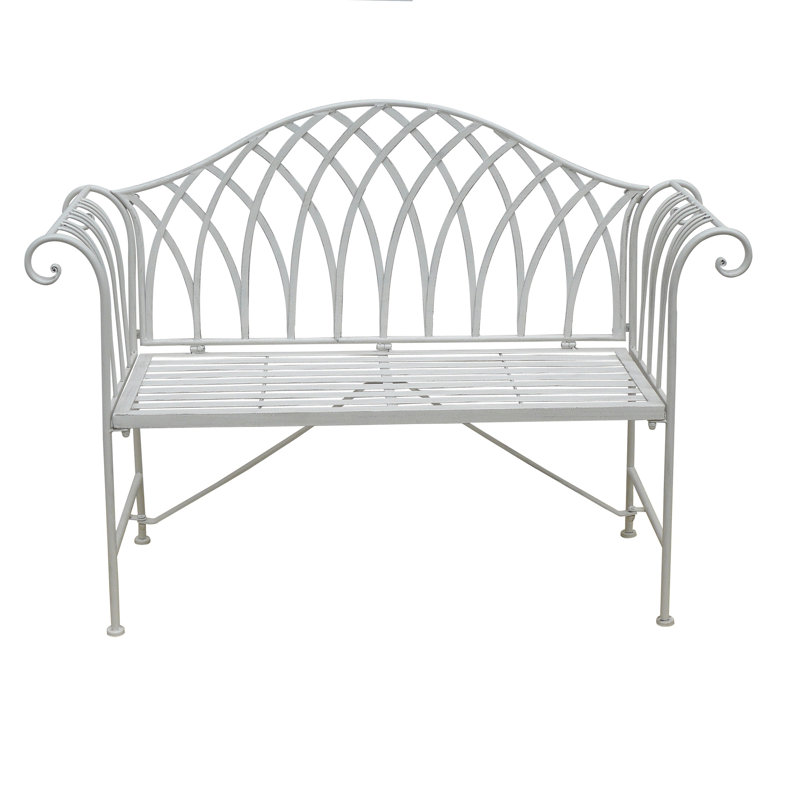 Versailles Wrought Iron Garden Outdoor Bench, Antique White