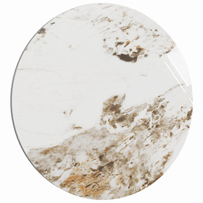 Round White Sintered Stone Table Top, Diy Replacement Cover With Gold & Brown Veins