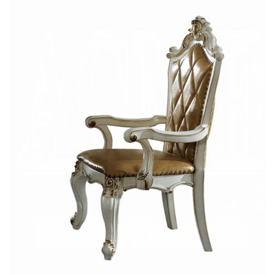 Fauteuil picard 2 pièces, similicuir caramel et perle antique