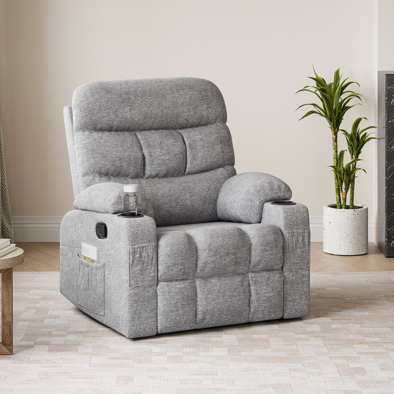 Catherne 34.3" Wide Upholstered Manual Recliner, Limestone