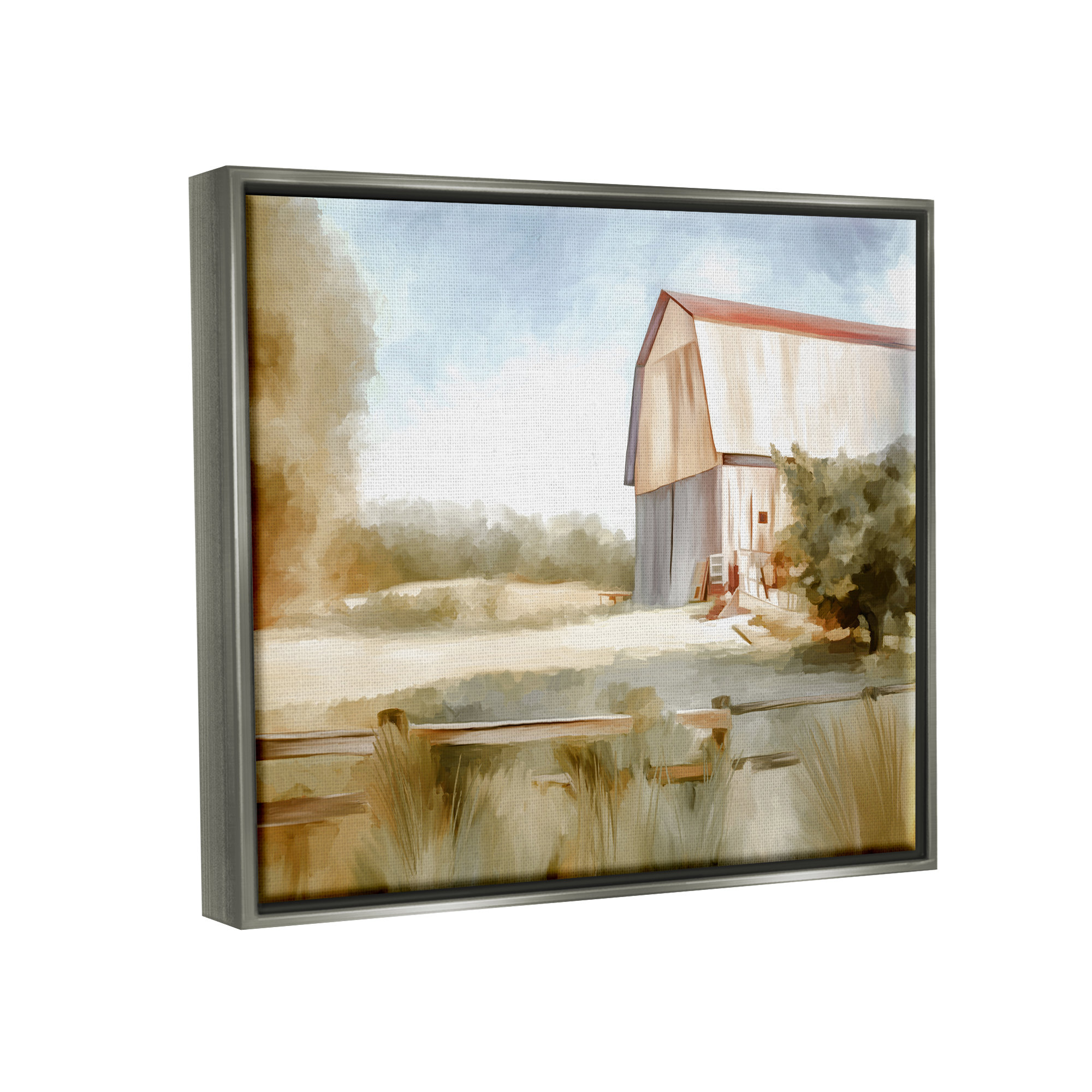 August Grove® Barn In Rural Farmland Framed Floater Canvas Wall Art ...