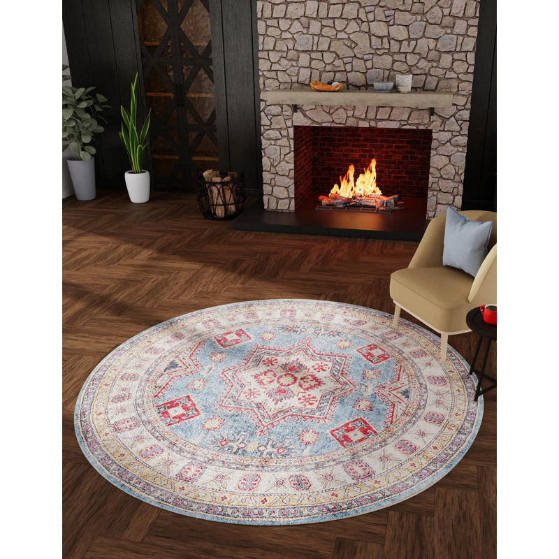 Tapis bleu clair Aucun, Rond 2 pi