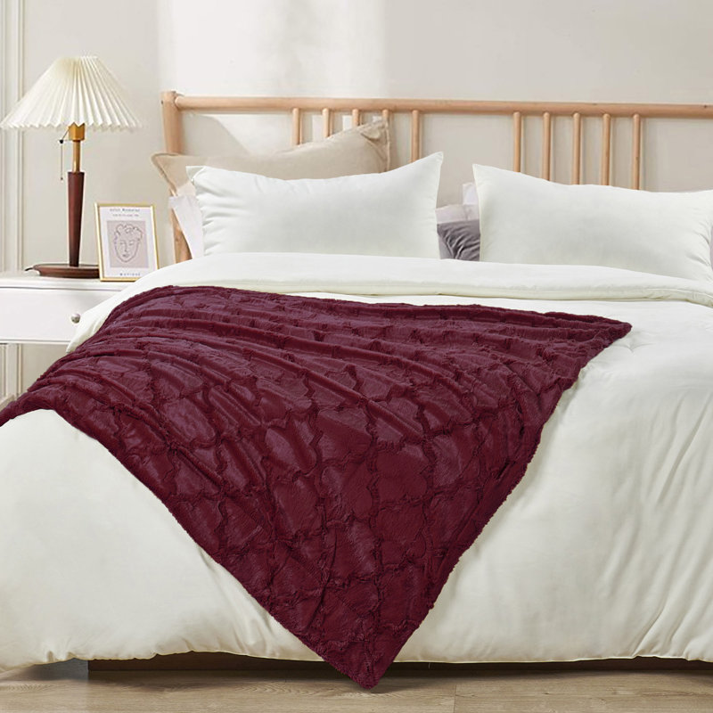 Burgundy Faux Fur and Sherpa Reversible Knitted Throw Blanket