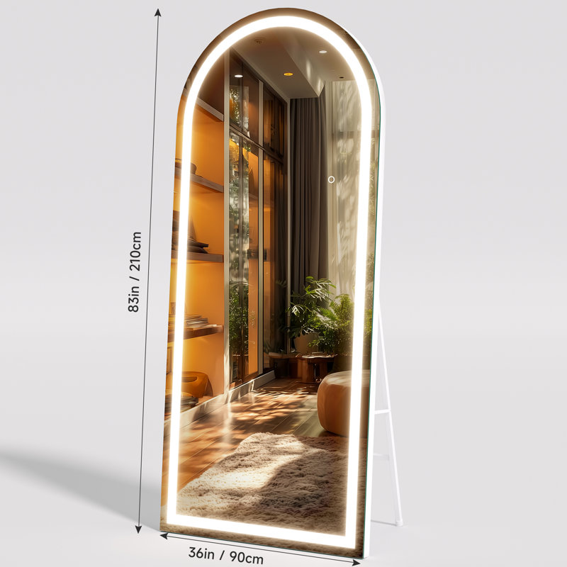 Modern & Contemporary Lighted  Arch Full Length Mirror with Temepered Glass & 3 Years Warranty, White, 83" x 36"