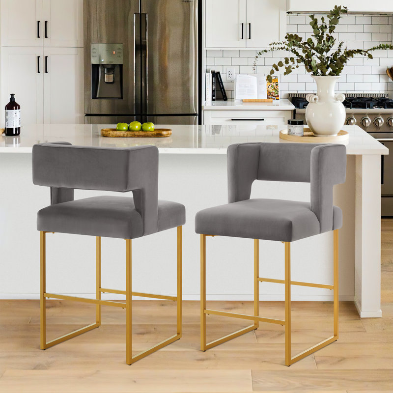 Alyncia Upholstered Counter Stool, Dark Gray Seat/ Gold Frame