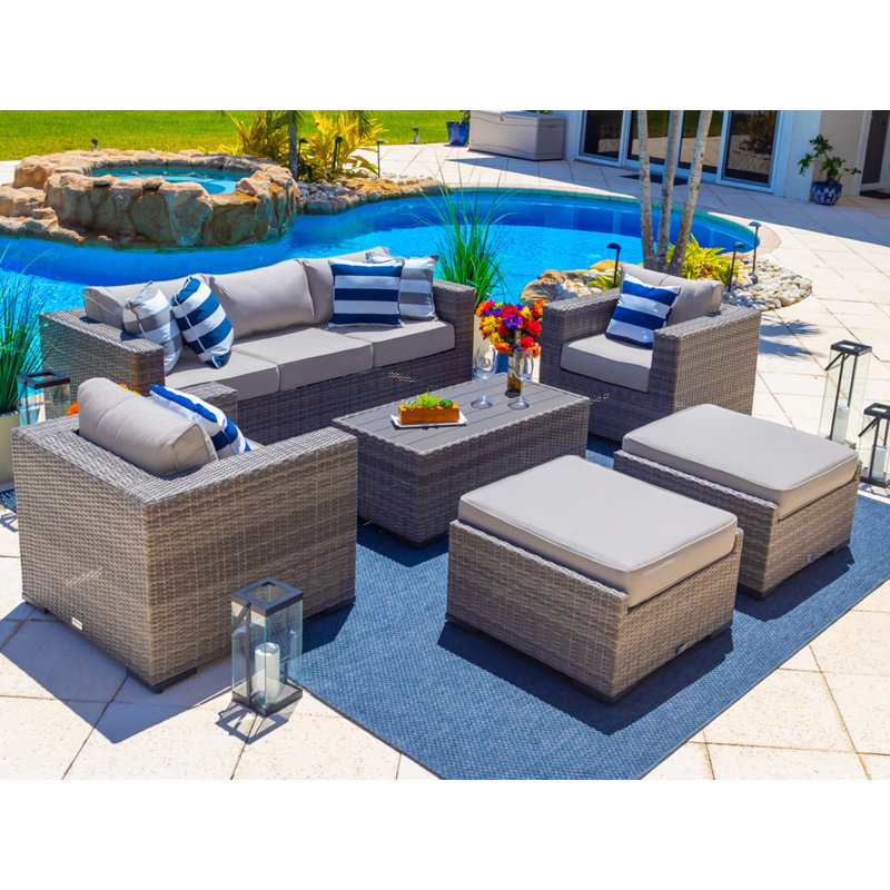 Sorrento 7 - Person Patio Conversation Set with Cushions, Canvas Silver Grey Sunbrella® Canvas