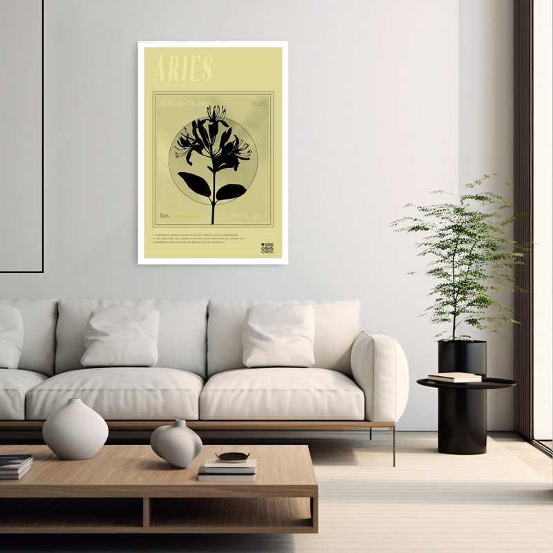 Aries Honeysuckle Zodiac Contemporary Honeysuckle Flower Nature Wall Art Print 1 Piece Wrapped Canvas Wall Art