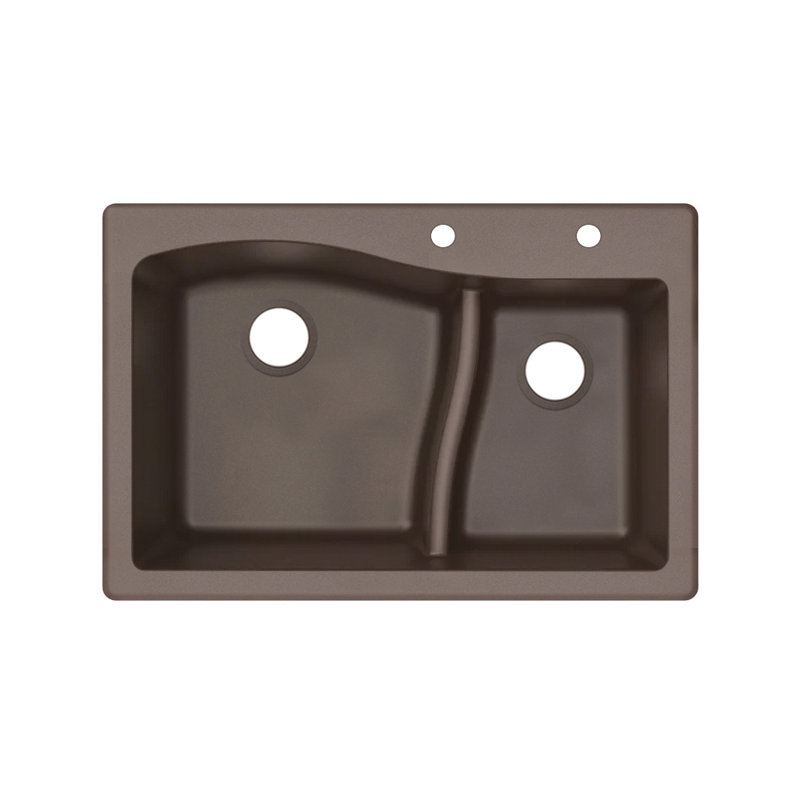 Aversa 33'' L Double Bowl Granite Kitchen Sink, Espresso, 2-BD Hole