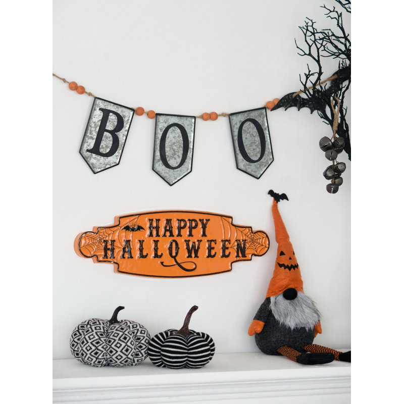 Spooky Iron Boo Banner with Bat Cutouts for Halloween Holiday Decor for Mantle or Dining Room