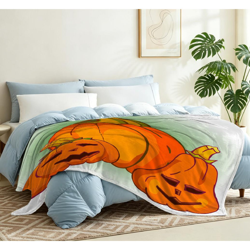 Jeté en molleton orange ultra doux, imprimé citrouille d'Halloween, Jeté 50 po x 60 po