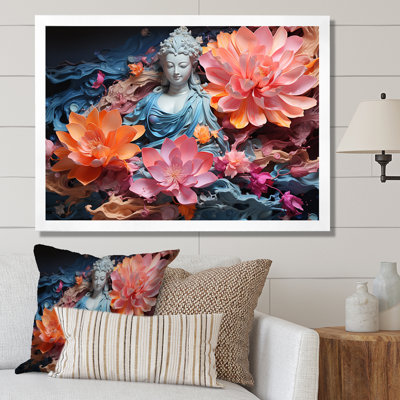Statue de bouddhisme en fleurs sur toile