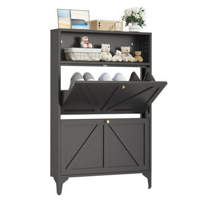Shoe Storage Cabinet For Entryway With 2 Flip Drawers, Freestanding Shoe Organizer With Legs,farmhouse Narrow Shoe Storage Cabinet For Entryway, Foyer, Hallway,living Room