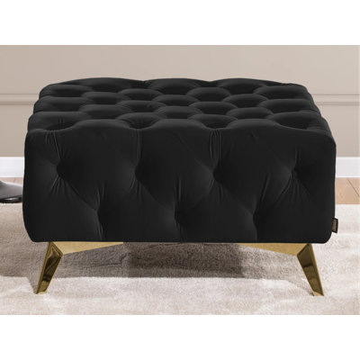 Whitby 80cm Wide Velvet Tufted Square No Pattern Footstool Ottoman