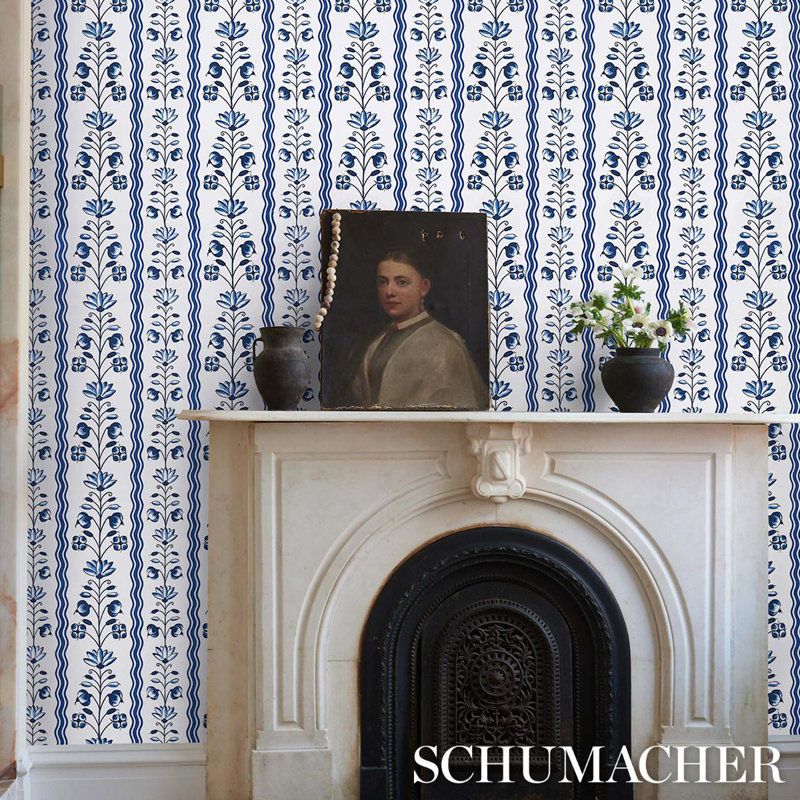 Schumacher x Marie-Anne Oudejans Delft Waves Wallpaper, Blue