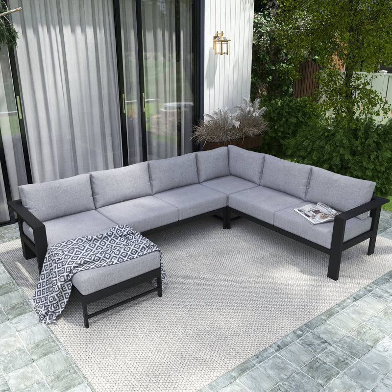 5-Piece Aluminum U-Shaped Outdoor Sectional Set, Gray