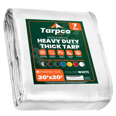 Housse de bâche imperméable robuste de 20 pi x 20 pi, bleu, 7 mil d'épaisseur avec bords renforcés et œillets en métal pour la protection du camping, de la toiture, de la piscine et des bateaux