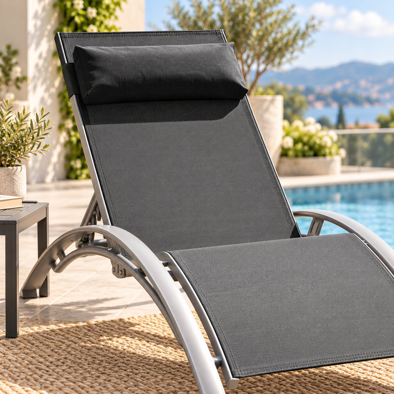 Lido 3-Piece Aluminum Pool Lounge Chair Set, 2 Adjustable Patio Chaise Lounges with Table, Gray