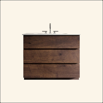 Meuble-lavabo de 36 po avec lavabo avec 3 trous de robinet, grand meuble-lavabo autoportant pour salle de bain moderne, lavabo blanc une pièce sans drain ni robinet, pré-assemblé