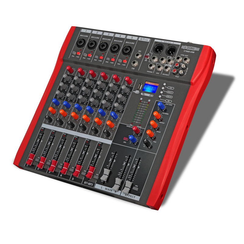 Mixeur audio 5 cœurs, contrôleur 6 canaux, carte son professionnelle Bluetooth USB, 6 canaux