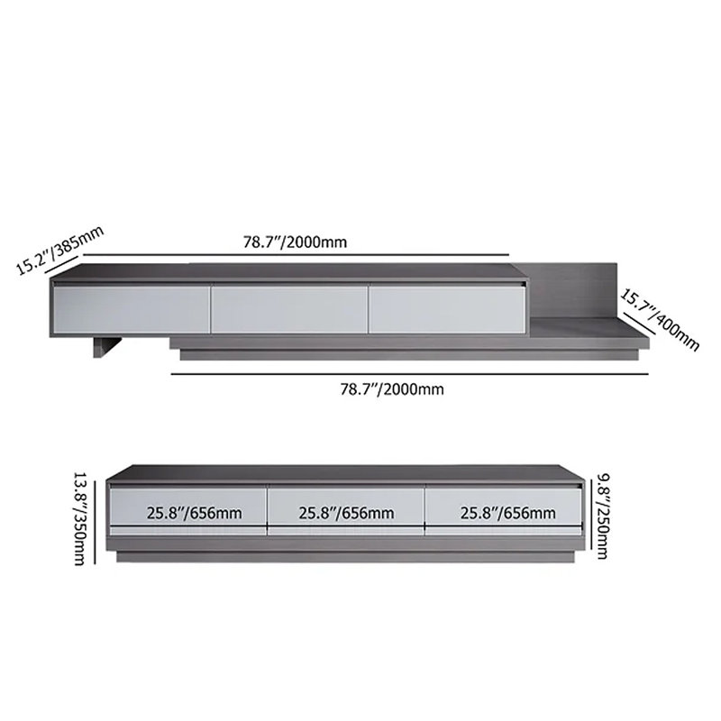 Meuble télé 118 po avec 3 tiroirs 118 po, Gris/noyer