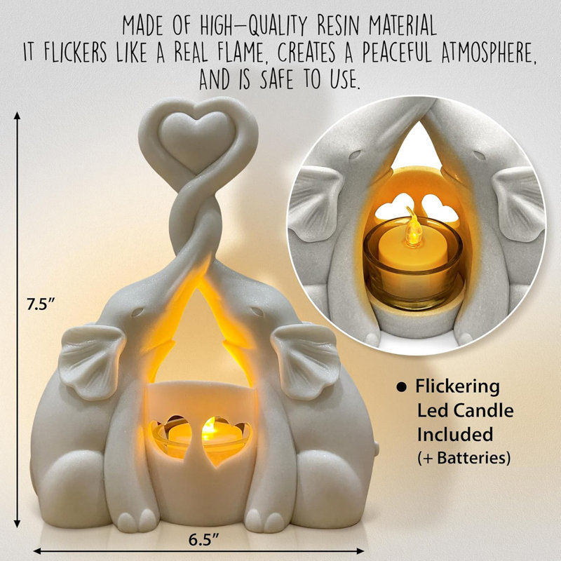 Bougeoir en résine représentant un couple d'éléphants romantiques, bougie chauffe-plat DEL à effet scintillant, cadeau de décoration pour la maison (anniversaire, Saint-Valentin).
